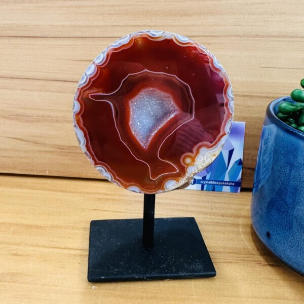 Red Agate Geode on Stand