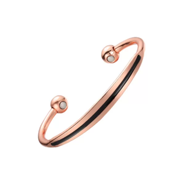 Copper Bracelet Plain Black Strip With Magnets