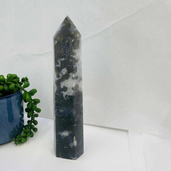 Green Moss Agate Tower 19cm