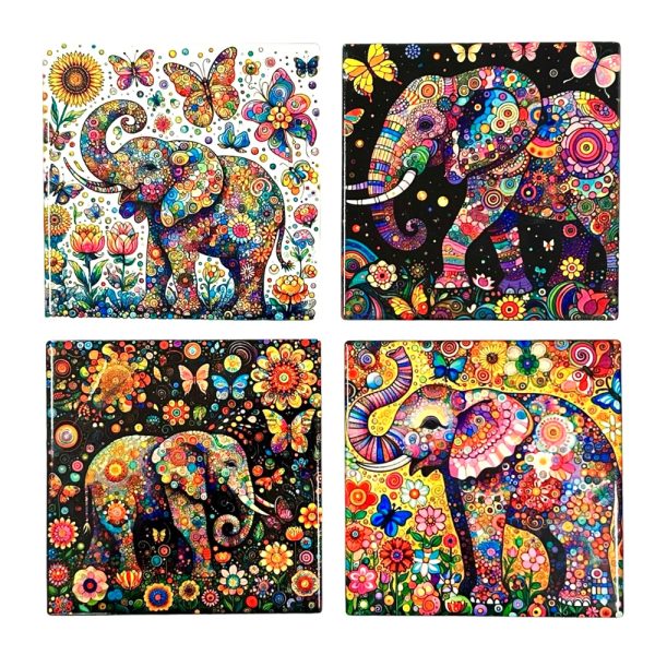 Elephant Ceramic Coaster Set 4