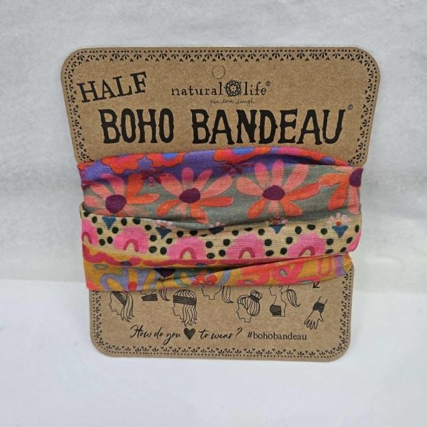 Boho Bandana 1/2 - floral border pink